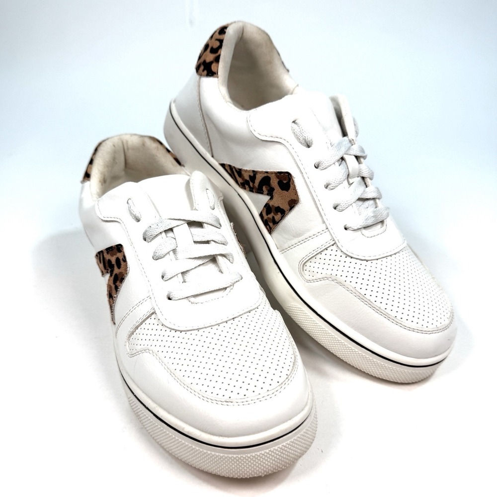 MIA Alisa Sneakers Womens 7.5 White Leopard Print Lace Up Casual Shoes